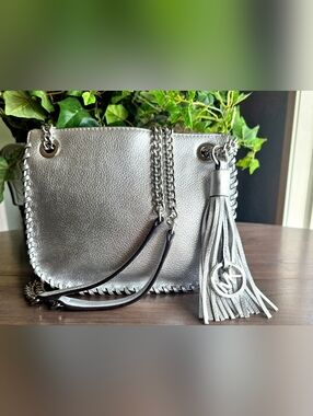 Michael Kors Whipped Chelsea Small Silver Leather Messenger